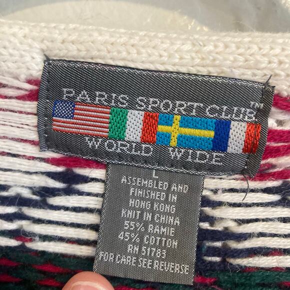 Vintage White Maroon Fair Isle Cardigan Womens Sz Large 80s Cottage Christmas - Picture 7 of 16